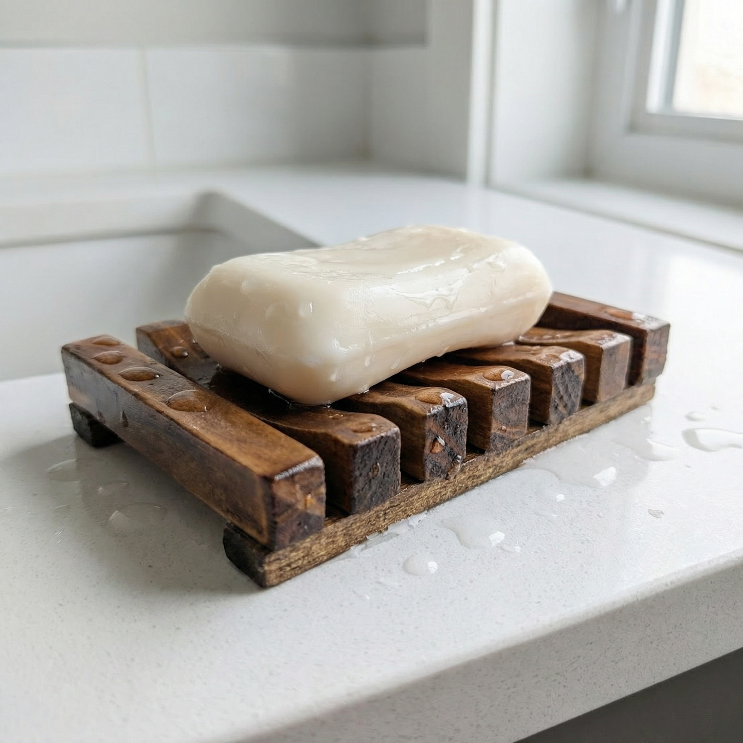 Wooden Soap Dish | Slatted Natural Wood
