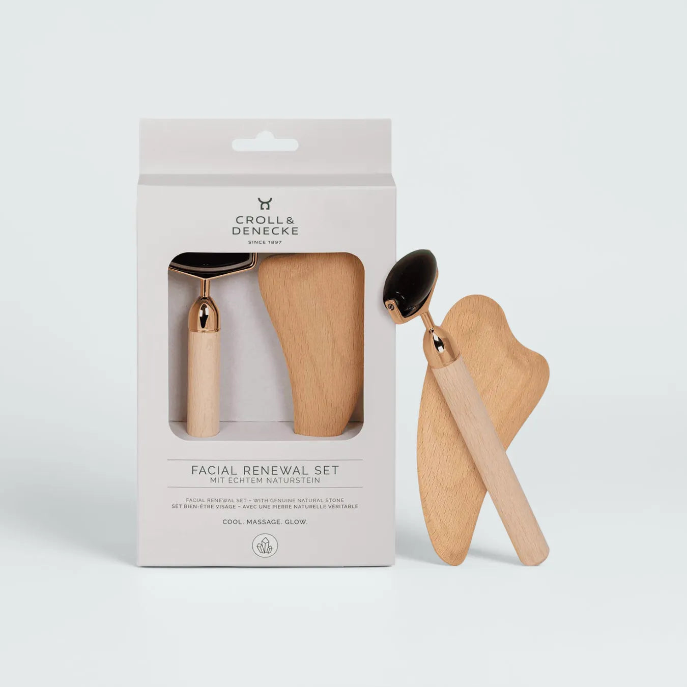 Facial Renewal Set | Obsidian Roller & Wooden Gua Sha