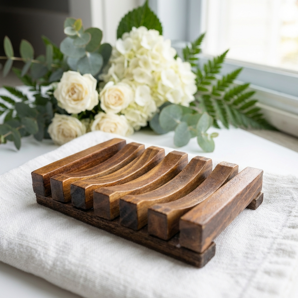 Wooden Soap Dish | Slatted Natural Wood